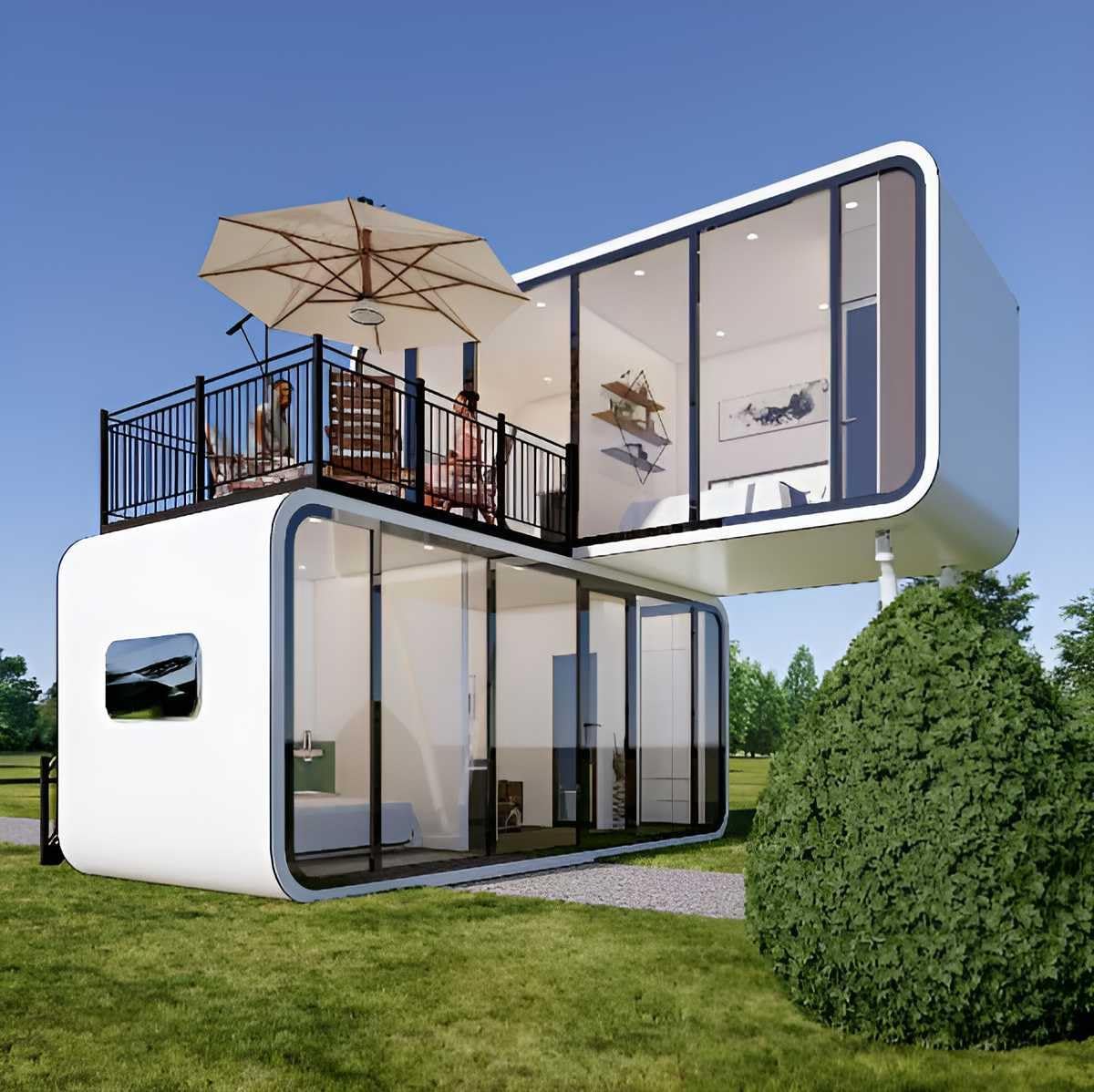 Detachable luxury 2 Story Pod House Fullyfurnished, Space Apple cabin house capsule tiny house with Kitchen and Bathroom.