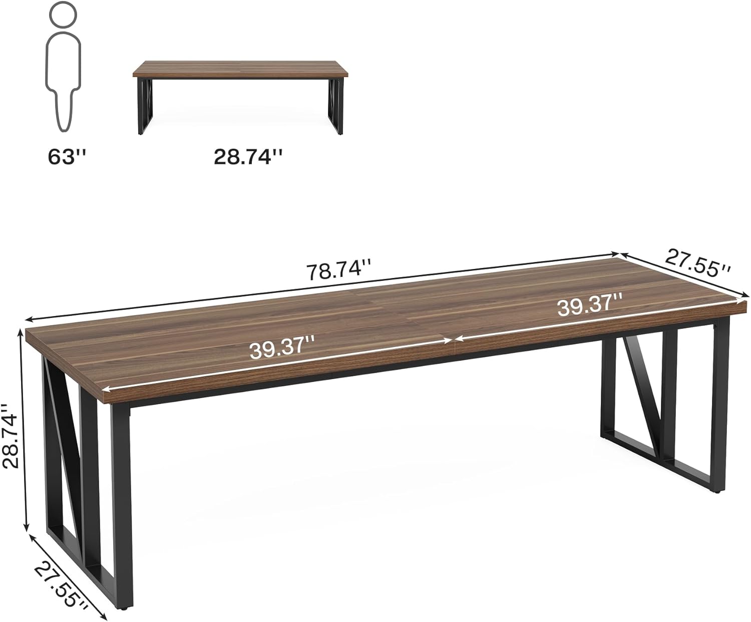 Tribesigns 2 Person Computer Desk: 78.7 Inches Extra Long Double Desk, Large Wood Home Office Desk, Industrial Craft Study Writing Table, Workstation Office Business Furniture, Brown