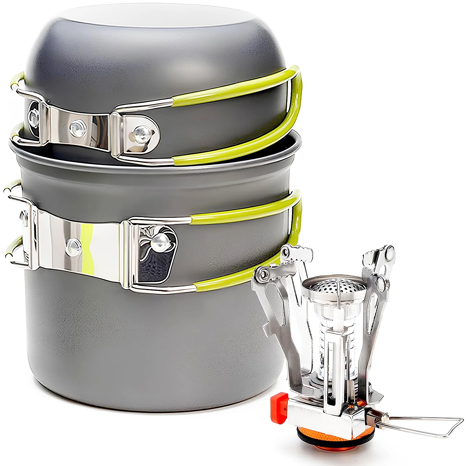 ELK Camping Cookware Stove Set - Compact, Lightweight and Portable Outdoor Cooking Kit with Non-Stick Pots - Stainless Steel Construction - Ideal for Camping, Hiking, Backpacking and Picnics