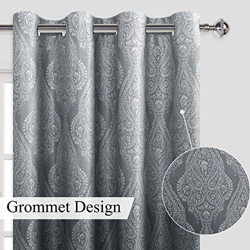 JIUZHEN Damask Ombre Curtains for Bedroom – Thermal Insulated, Energy Saving & Noise Reducing Gradient Grommet Curtains for Living Room, Navy Blue, W 42 x L 84 Inch, Set of 2 Panels with Tiebacks