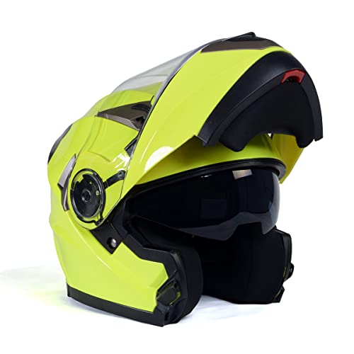 Milwaukee Helmets MPH9809DOT Ionized Neon Yellow Advanced Motorcycle Modular Helmet Biker w/Drop Down Visor - X-Large