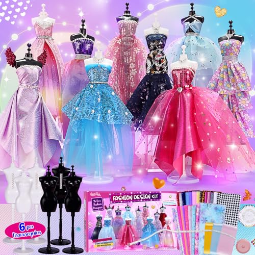 ONE TO FOUR 800+Pcs - Fashion Designer Kit for Girls with 6 Mannequins - Arts and Crafts Kit- Sewing Kit for Kid Ages 8-12 -Girl Gift Age 6 7 8 9 10 11 12-Gifts for Teen Girls