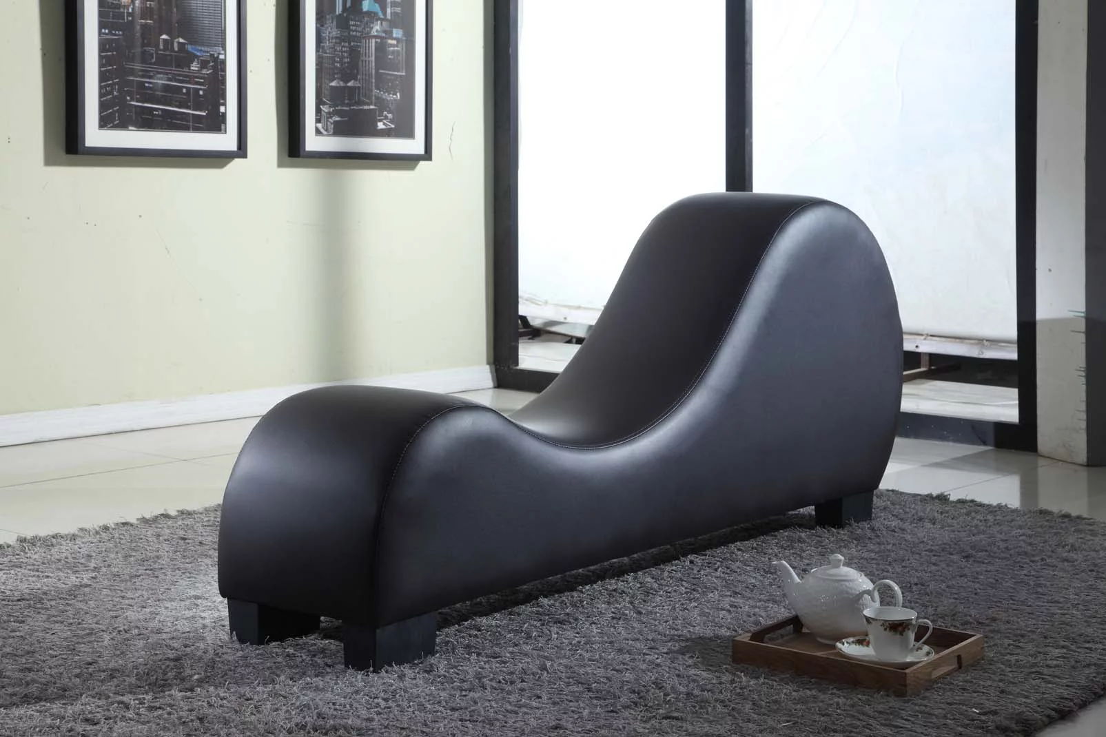 US Pride Furniture Faux Leather Yoga Stretch Relaxation Chaise