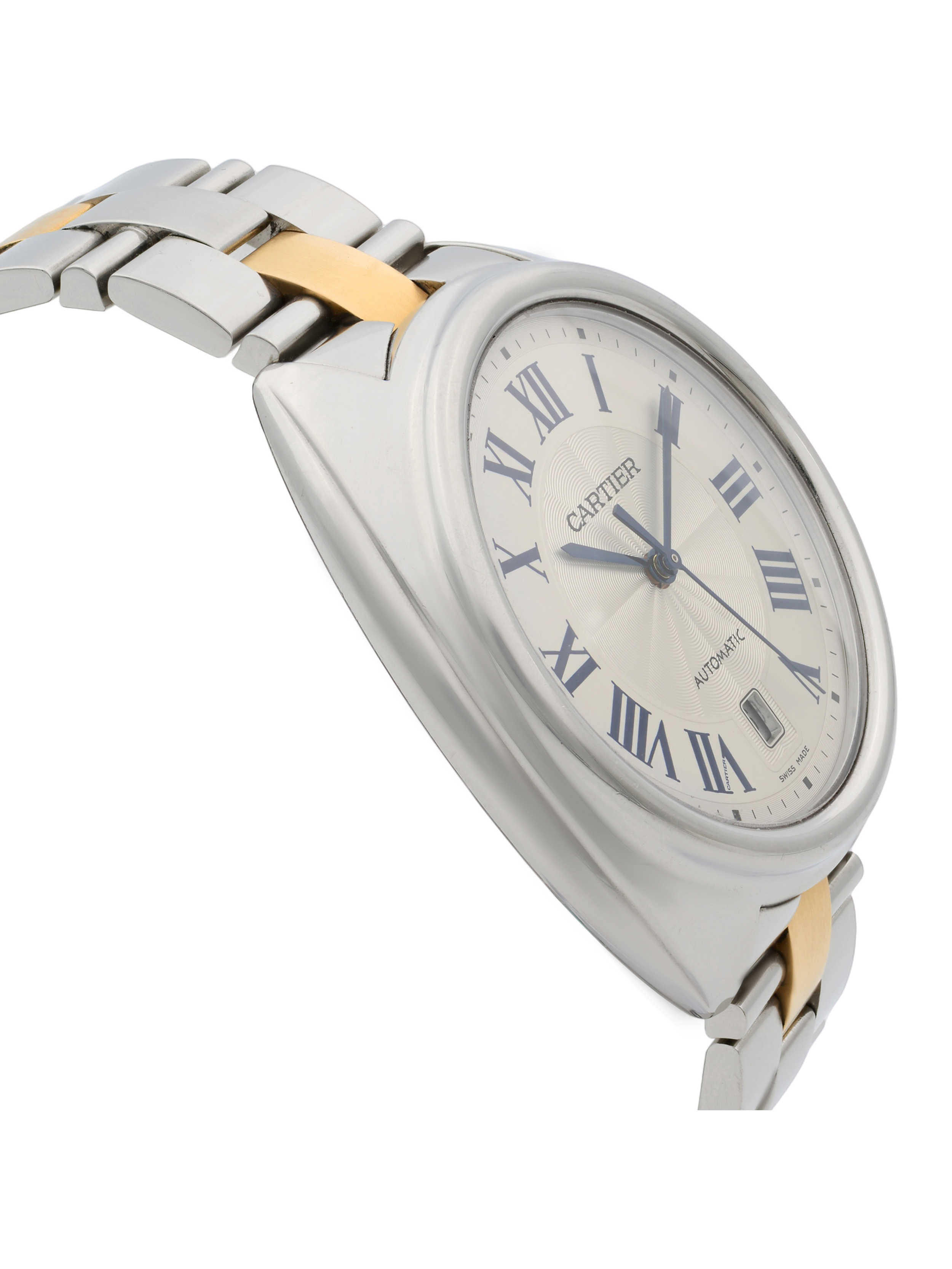 Cle De Cartier 18k Rose Gold Steel Silver Guilloche Automatic Men Watch W2CL0002