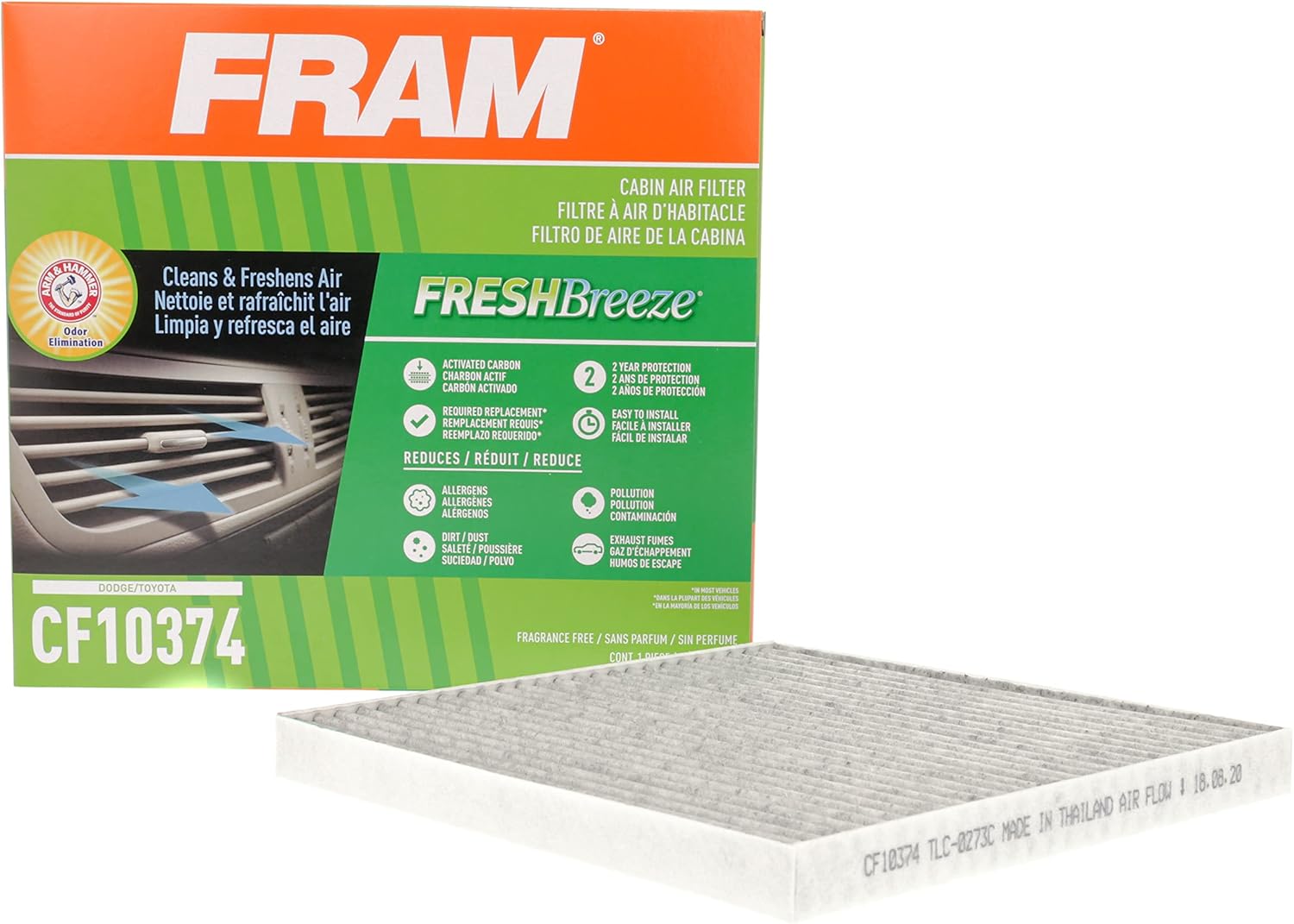 FRAM Fresh Breeze Cabin Air Filter with Arm & Hammer Baking Soda, CF10374 for Dodge/Toyota Vehicles & Extra Guard CA11431 Replacement Engine Air Filter for Select Toyota (4.0L) Models