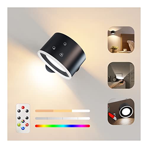Koopala LED Wall Sconces, Wall Mounted Lamps with Rechargeable Battery Operated Dim 3 Brightness Removable charging 360°Rotate Magnetic Ball, Cordless Wall Light for Reading Study Bedside Hallway
