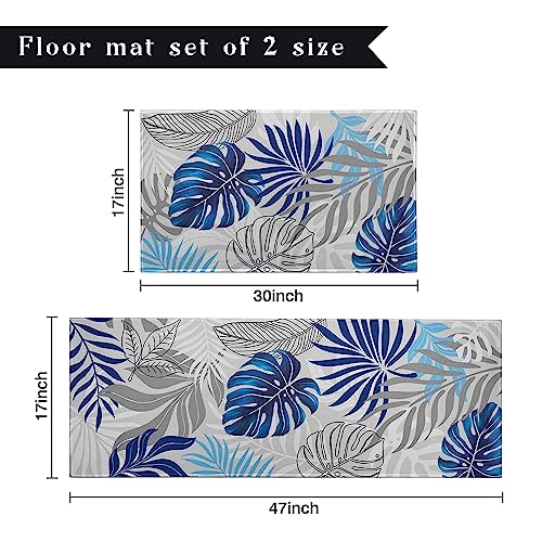 Farmhouse Kitchen Mats for Floor, Green Brown Turquoise Teal Kitchen Rugs Set of 2 Carpet Non-Slip Area Runner Rug, Vintage Modern Rustic Kitchen Decor and Accessories Stuff, 17x30 and 17x47 Inch