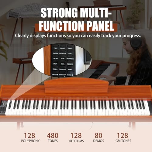 Ktaxon Digital Piano 88-Key Weighted Action Electric Piano with 3-Pedal Unit, Double Bluetooth, Split/Touch/Transpose Control Functions(Black)