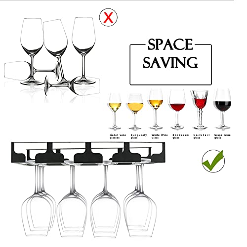 Wine Glass Rack - Under Cabinet Stemware Wine Glass Holder Glasses Storage Hanger Metal Hanging Organizer for Bar Kitchen, Black 4 Rows 2 Packs
