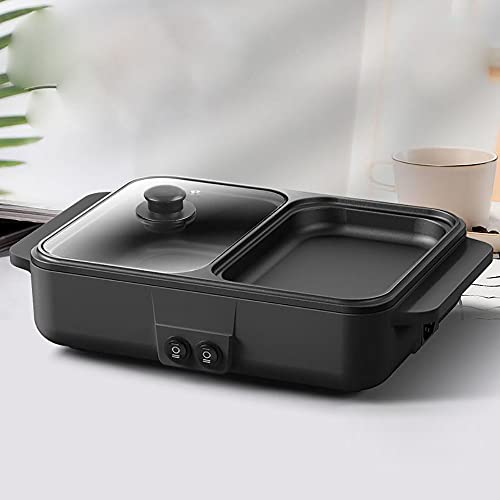 2 in 1 Portable Electric Hot Pot Barbecue Grill Non-Stick Teppanyaki Pan 110V Mini Shabu Shabu Hot Pot BBQ Grill Kitchen Smokeless Shabu Cooking Pan 1200W (Black)