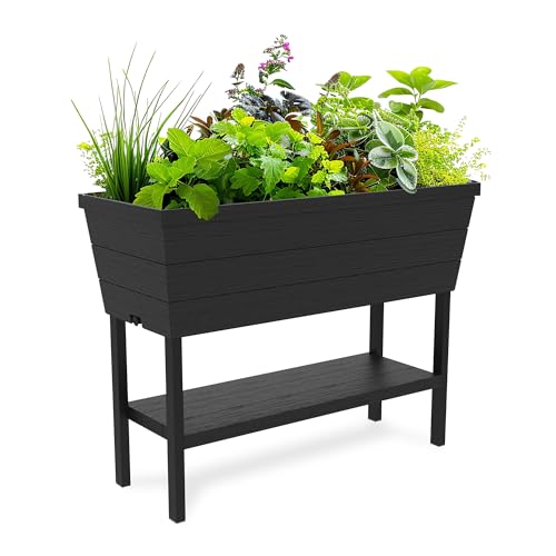Keter Urban Bloomer 12.7 Gallon Raised Garden Bed and Outdoor Herb Garden Planter with Self Watering Gauge and Drainage Plug, Dark Grey