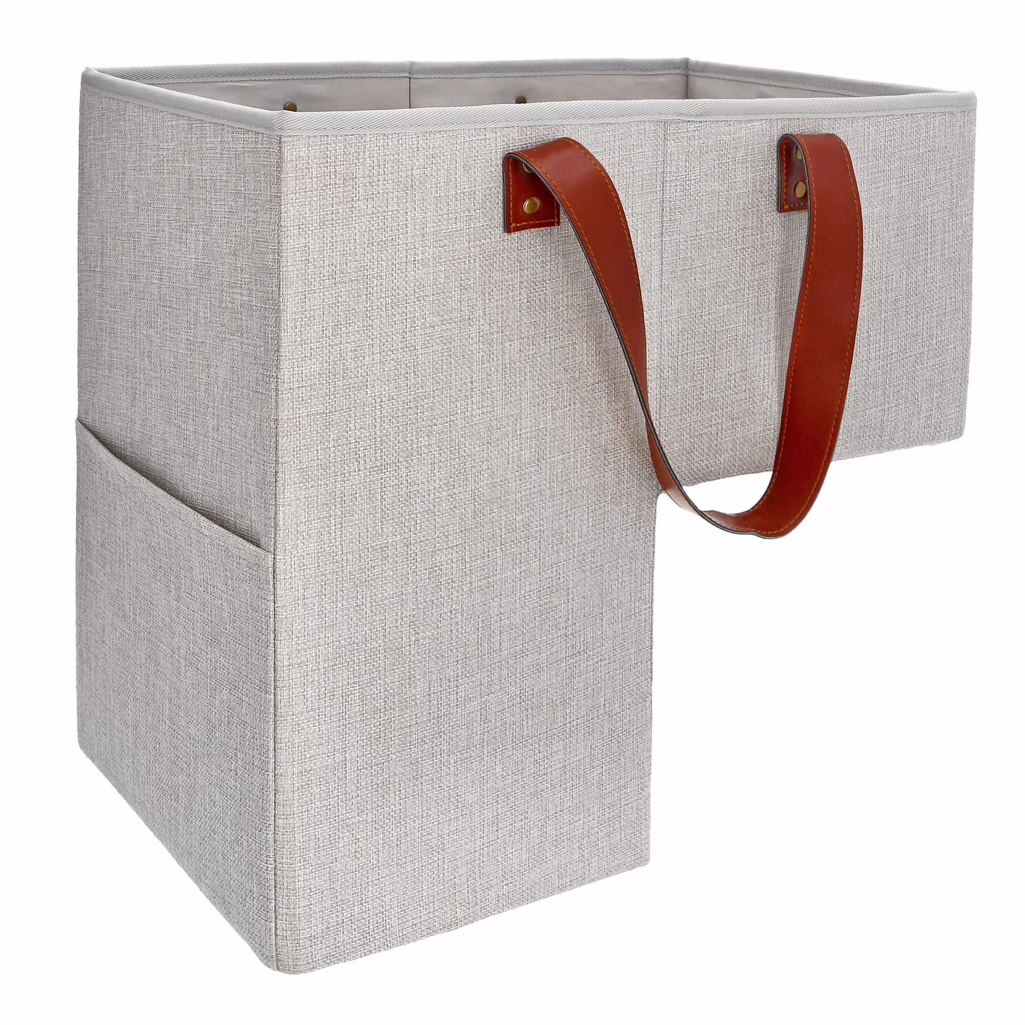 Foldable Stair Basket for Carpet and Wood Stairs, 16L x 9.5W x 16H Storage Organizer, Handles for Easy Carry, Home Office Decor, Gray