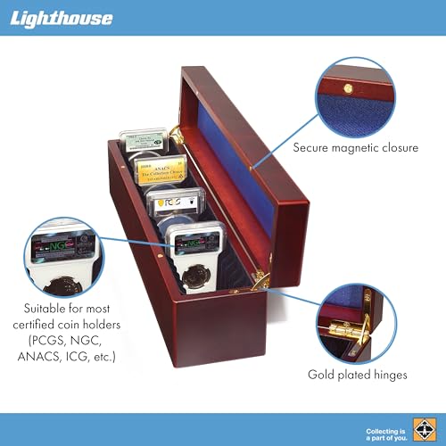 Lighthouse - Coin Box for 50 Slabs - Perfect For Slabs from PCGS, NGC, ANACS, ICG and more - Mahogany Wood Grain Finish