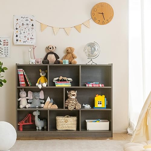 HONEY JOY Kids Toy Storage Organizer, 5-Section Storage Daycare Shelf for Preschool, Children 2-Tier Open Wooden Display Book Shelf Organizer for Classroom, Playroom & Nursery, Kindergarten(Natural)