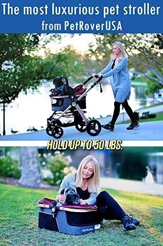 HPZ Pet Rover Prime 3-in-1 Luxury Dog/Cat/Pet Stroller (Travel Carrier +Car Seat +Stroller) w/Detach Carrier/Pump-Free Rubber Ti
