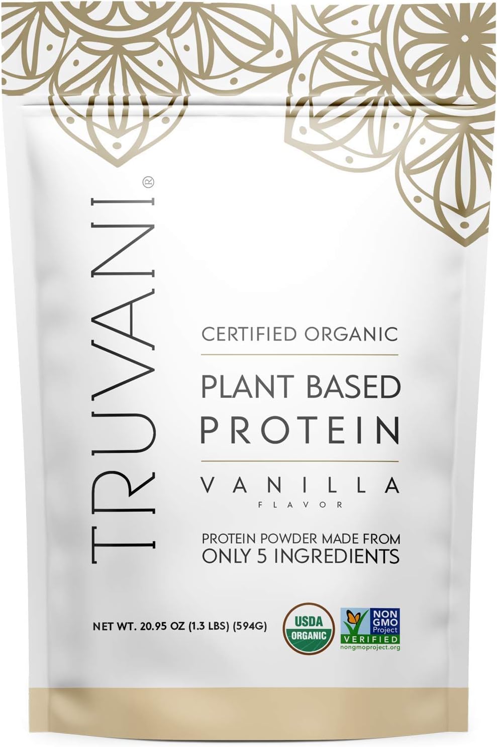 Truvani - Plant Based Protein Powder - Vanilla, Net WT 20.9oz(594 Grams) Pack of 2