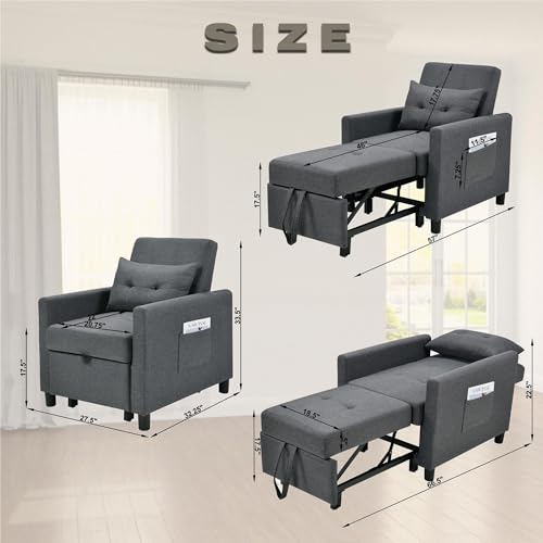 Sofa Bed Sleeper Sofa Couch with Pullout Bed 3-in-1 Sofa Bed Chair Convertible Sleeper Chair Bed Adjust Backrest Into a Sofa Foldable Bed Modern Chair Bed Sleeper for Adults, Deep Blue