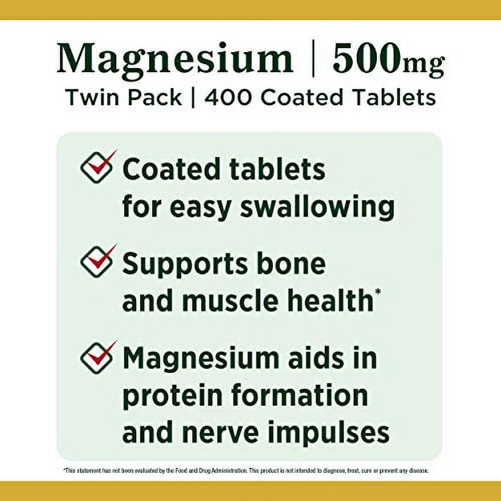Nature's Bounty Magnesium by Nature's Bounty, 500mg Magnesium for Bone & Muscle Health, Twin Pack 400 Tablets, 400 Count