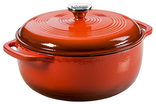 Lodge 6 Quart Enameled Cast Iron Dutch Oven with Lid – Dual Handles – Oven Safe up to 500° F or on Stovetop - Use to Marinate, Cook, Bake, Refrigerate and Serve – Indigo