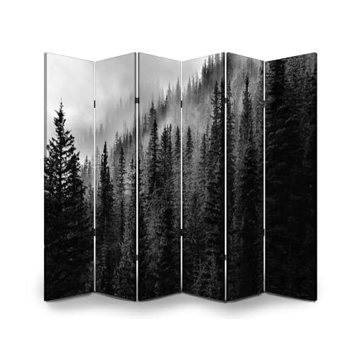Wood Screen Room Divider Sunrise View Winter Snowy Forest from Lapland Finland Folding Screen Canvas Privacy Partition Panels Dual-Sided Wall Divider Indoor Display Shelves 4 Panels
