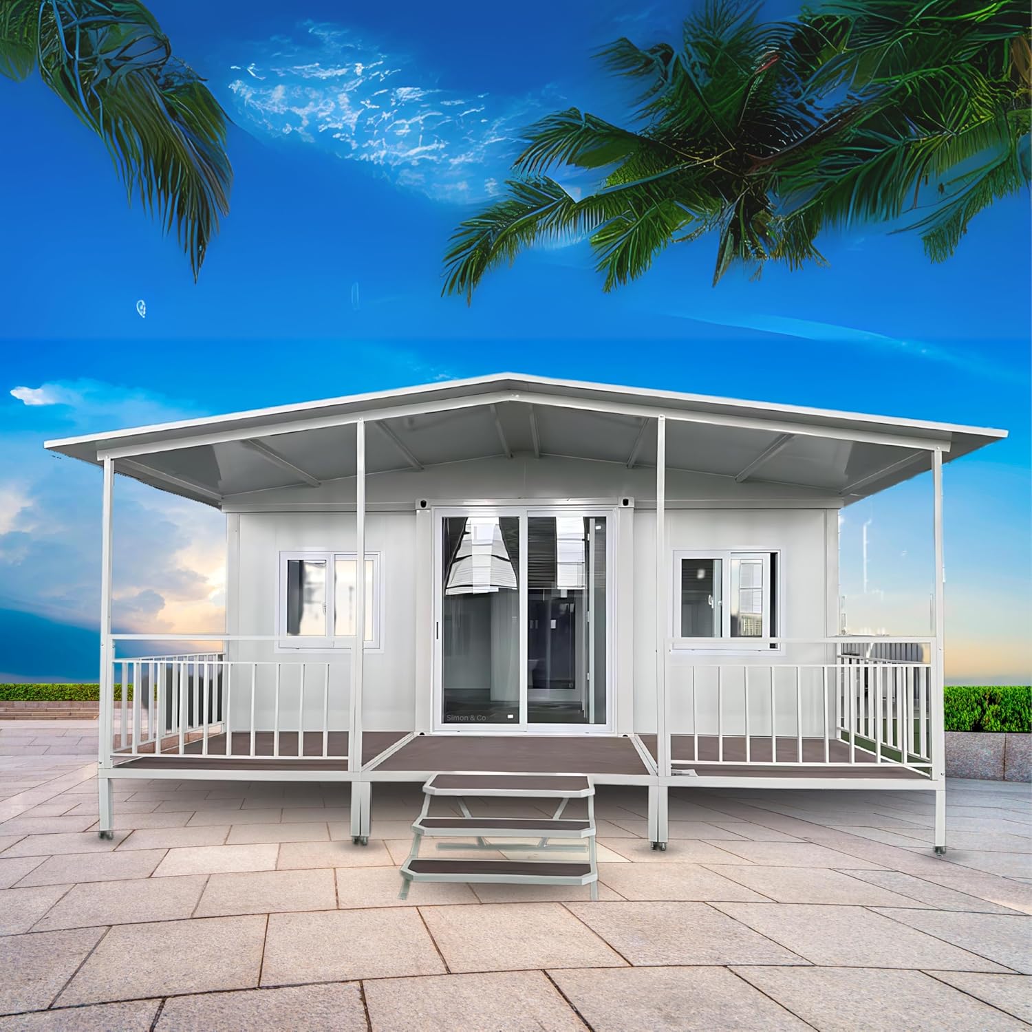 20FT Prefabricated House to Live in, Expandable house with 2 bedroom 1 living room 1 bathroom and kitchen for Hotel, Booth, Office, Guard House, Villa, Warehouse