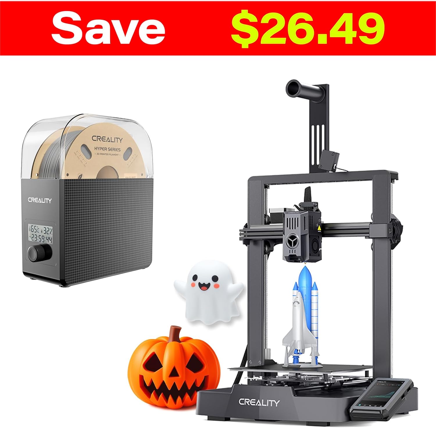 Creality Ender 3 V3 KE 3D Printer Bundle with Filament Dry Box, 500mm/s High Speed Printing Smart Monitor Control, Auto Calibration,300℃ 60W Hotend, Precise X-axis Linear Rail 220x220x240mm