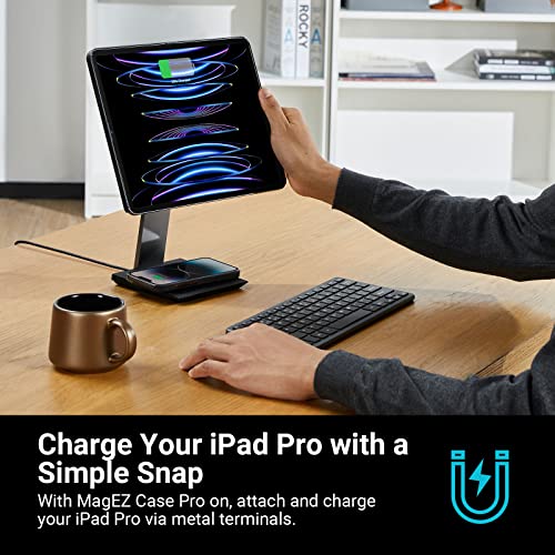 PITAKA Magnetic Wireless Charging Stand Holder Only for MagEZ Case Pro for iPad Pro/iPad mini 6 [MagEZ Charging Stand] Adjustable iPad Stand with 15W Wireless Charging Base for Smartphone