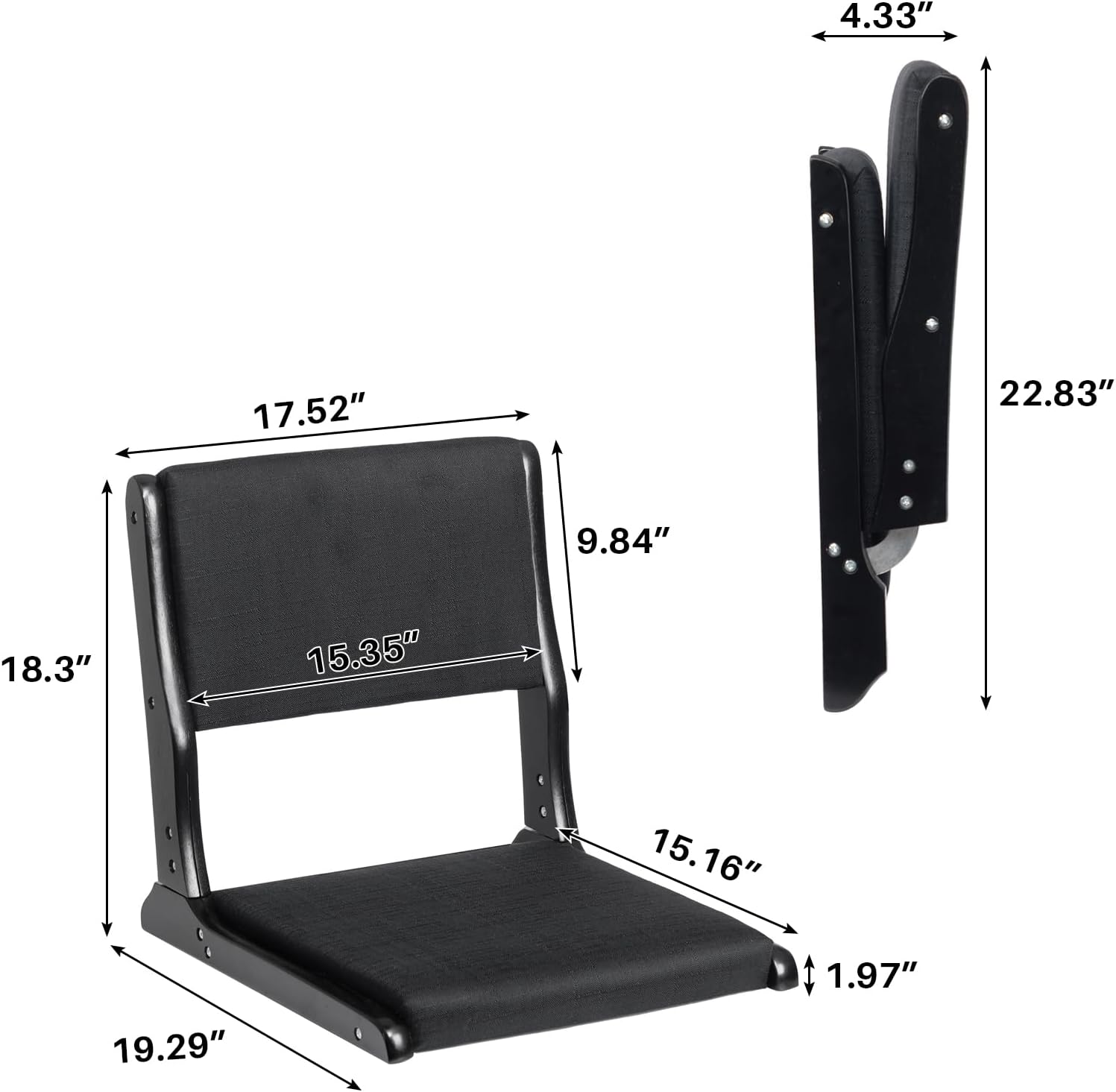 HollyHOME Foldable Tatami Chair, Upholstered Japanese Style Floor Chair, Wood Legless Back Rest Chair with Cushion, Accent Meditation Floor Seat for Bay Window, Living Room, Bedroom, Linen Black