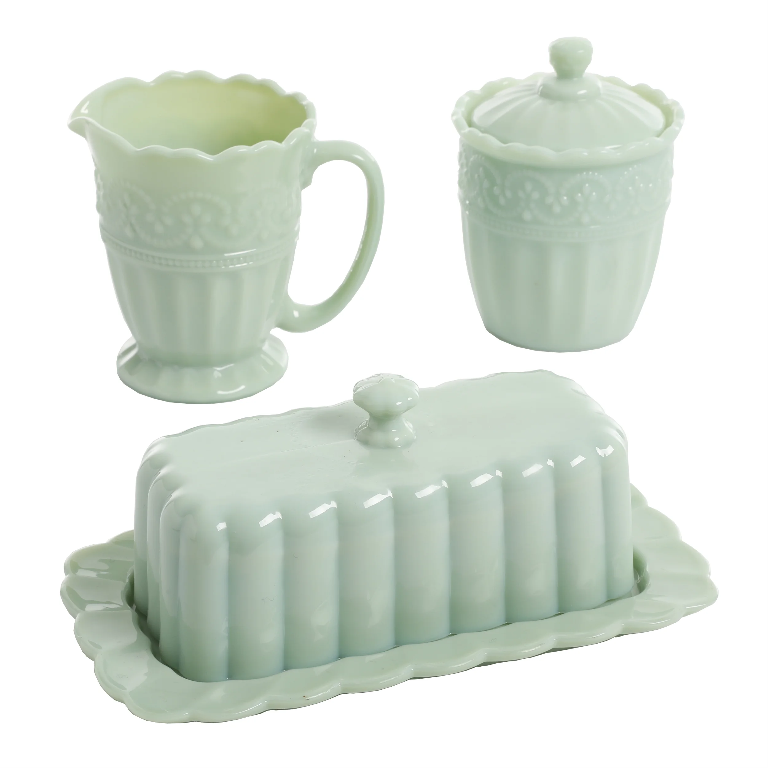 The Pioneer Woman Timeless Beauty Glass 3-Piece Sugar Bowl, Creamer & Butter Dish Set