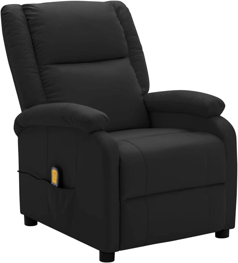 Massage Recliner Chair with Footrest | Adjustable Recliner Sofa for Elderly Adults | Artificial Leather Reclining Sofa Seating with USB Port for Living Room Home Theater | Black Faux Leather