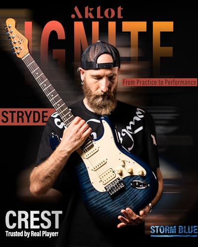 AKLOT Stryde Electric Guitar with Coil-Split: Roasted Maple Neck, Flame Maple Graphic Top, HSS Ceramic Pickups, Beginner Guitar Kit with 10W Amp, Gig Bag, Strap, Picks, Lesson Book, Blaze Orange