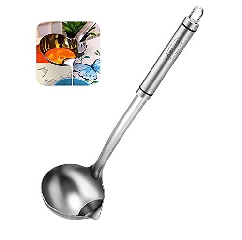 Kengqin Fat Separator, Stainless Steel Ladle, Stainless Steel Ladle,Fat Separator Skimmer Spoon Cooking Oil Filter Durable 304 Stainless Separator Kitchen Cooking Fat Remover Strainer Spoon for Soups