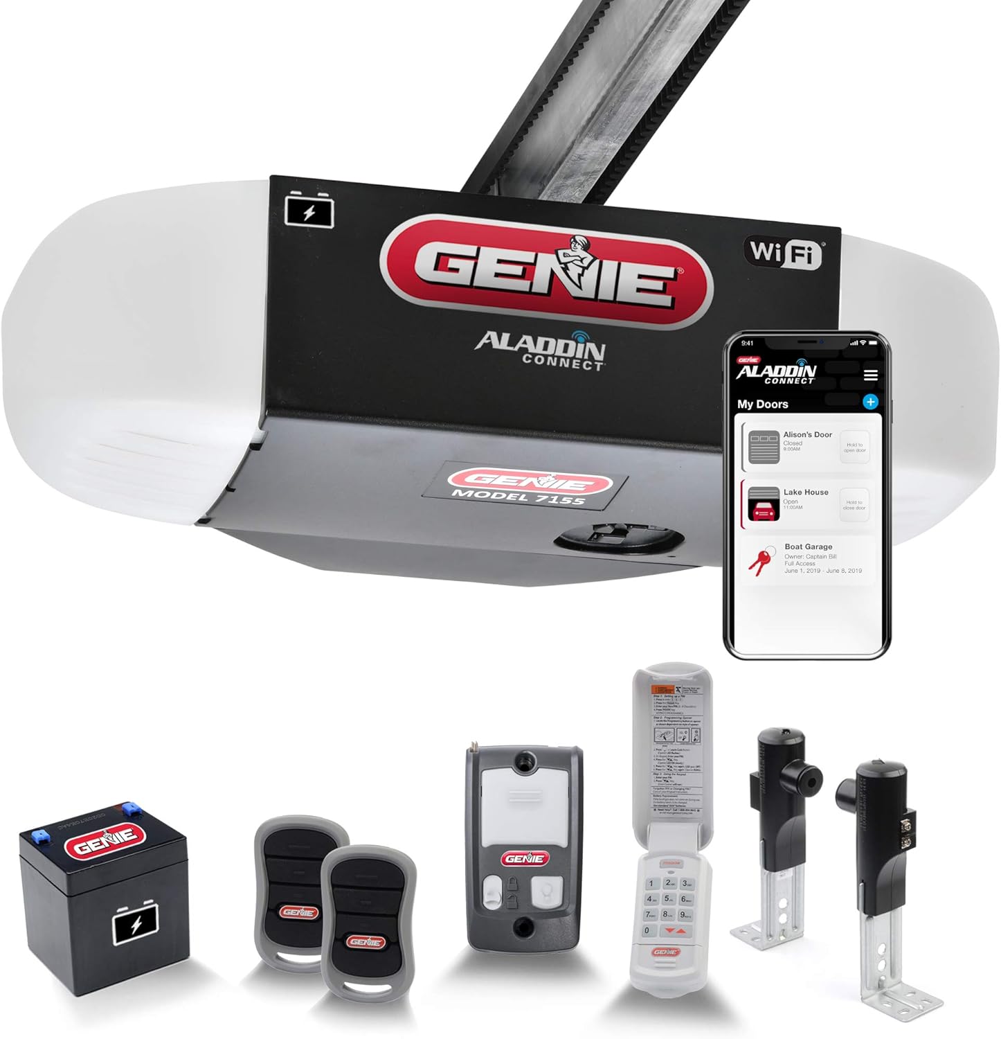Genie 7155-TKV Smart Garage Door Opener StealthDrive Connect - Ultra Quiet Opener, WiFi, Battery Backup - Works with Alexa & Google Home and GLEDB2-R2 2 Pack Garage Door Opener LED Light Bulb, 4000K