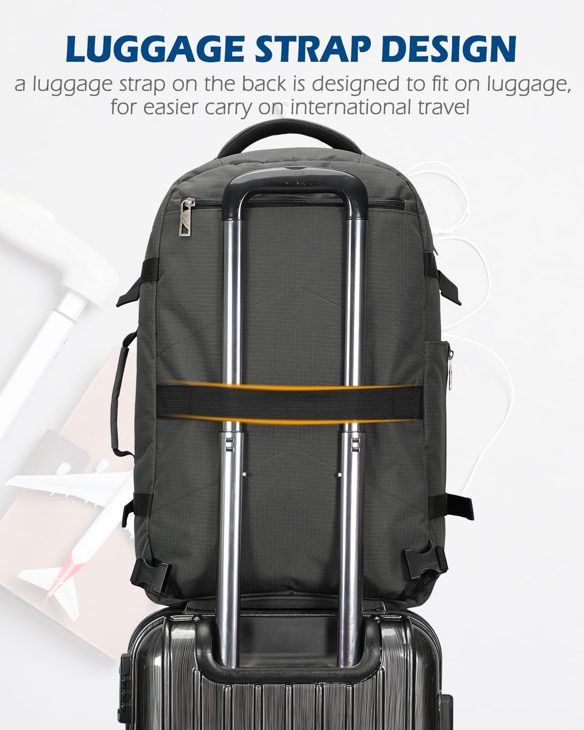 Hynes Eagle Travel Backpack 40L Flight Approved Carry on Backpack Men Large Cabin Weekender Laptop Backpack Women 15.6 inches Blue with Grey