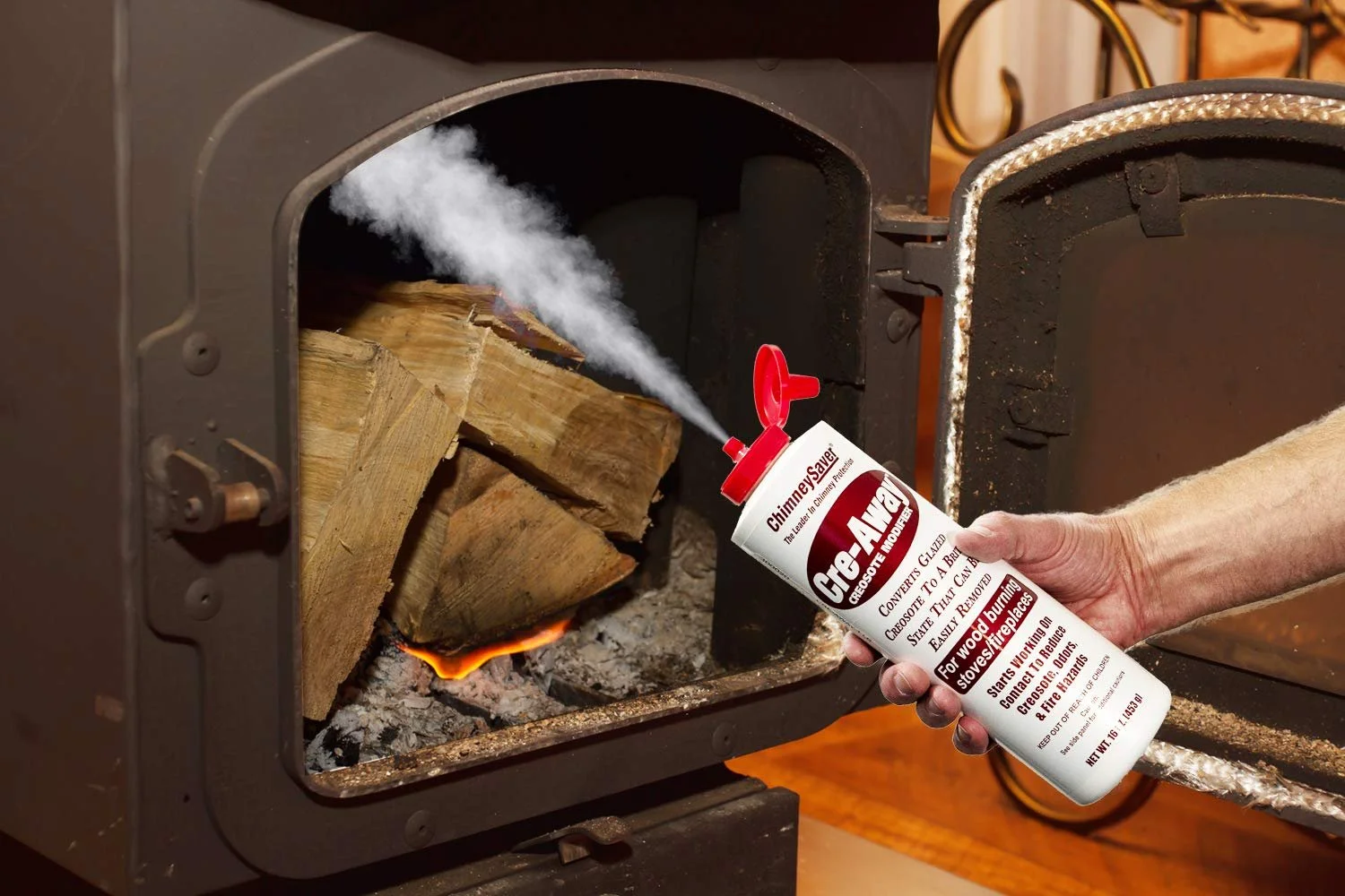 ChimneySaver Cre-Away Creosote Modifier 16 Oz Squeeze Bottle - The Original Creosote Remover for Chimneys, Wood Stove Cleaner, Wood Burning Fireplace