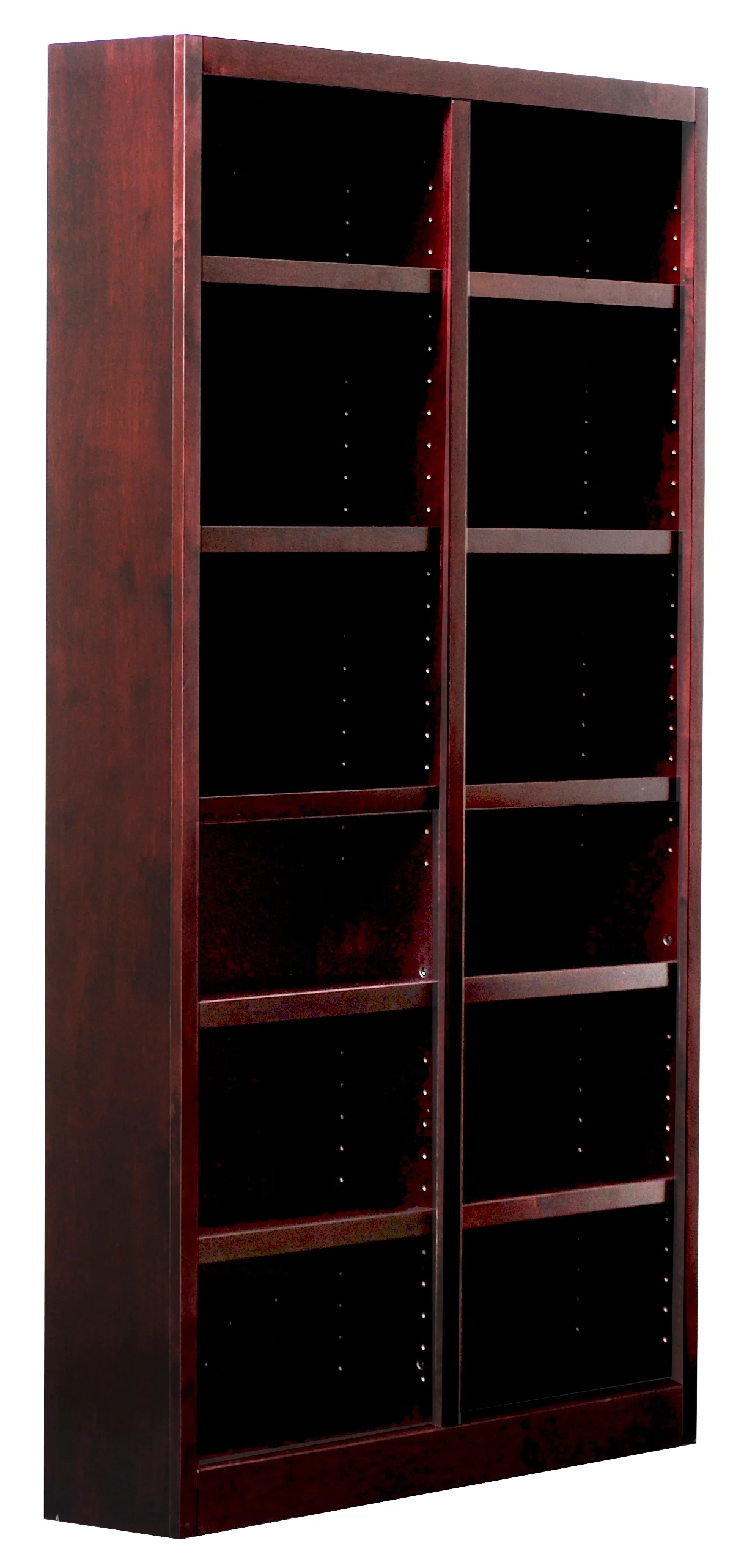 12 Shelf Double Wide Wood Bookcase, 84 inch Tall - Cherry Finish