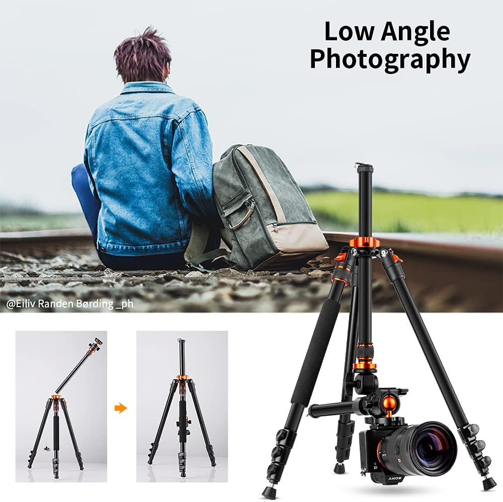 K&F Concept 78 inch DSLR Camera Tripods with Magnesium Alloy Rotatable Multi-Angle Center Column,Load Capacity up to 22lbs/10kg K234A7+BH-28L+Extension Arm Kits