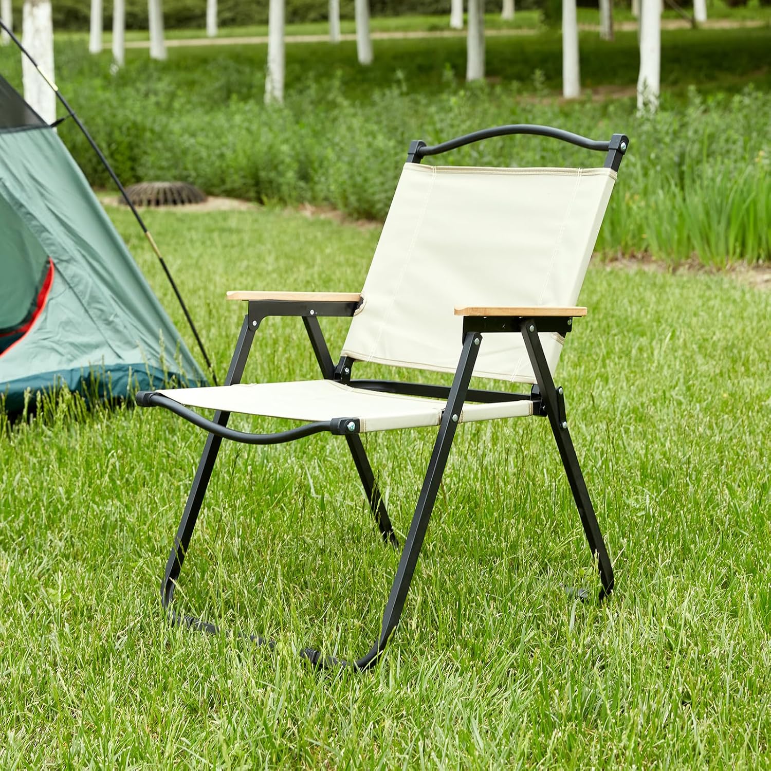 Folding Patio Chairs Lawn Outdoor Chair for Outside Deck Balcony Comfortable Backyard Foldable Out Door Adults Beige