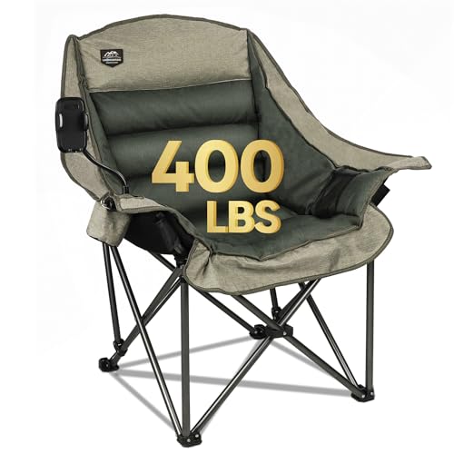 Oversized XL Folding Camping Chair,Heavy Duty Support 400Lbs,Large Comfy Padded Camp Chair for Adults,Lawn Arm Chair w/Cup Holder,Phone Holder,Carry Bag Perfect for Outdoor (Green)