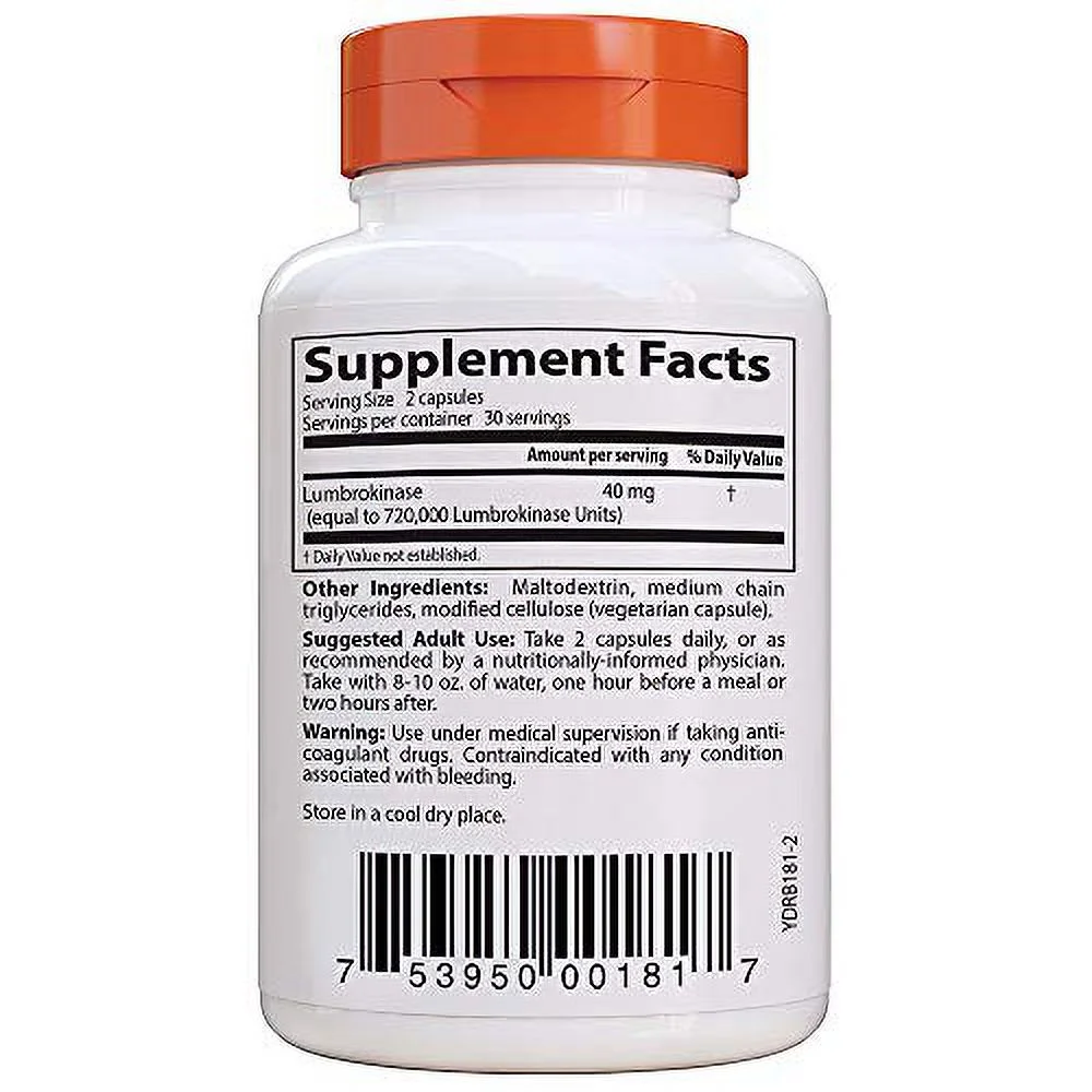 Doctor's Best Lumbrokinase Cardiovascular Support Circulatory Health Blood Flow Enzymes, 20 mg, 60 Count