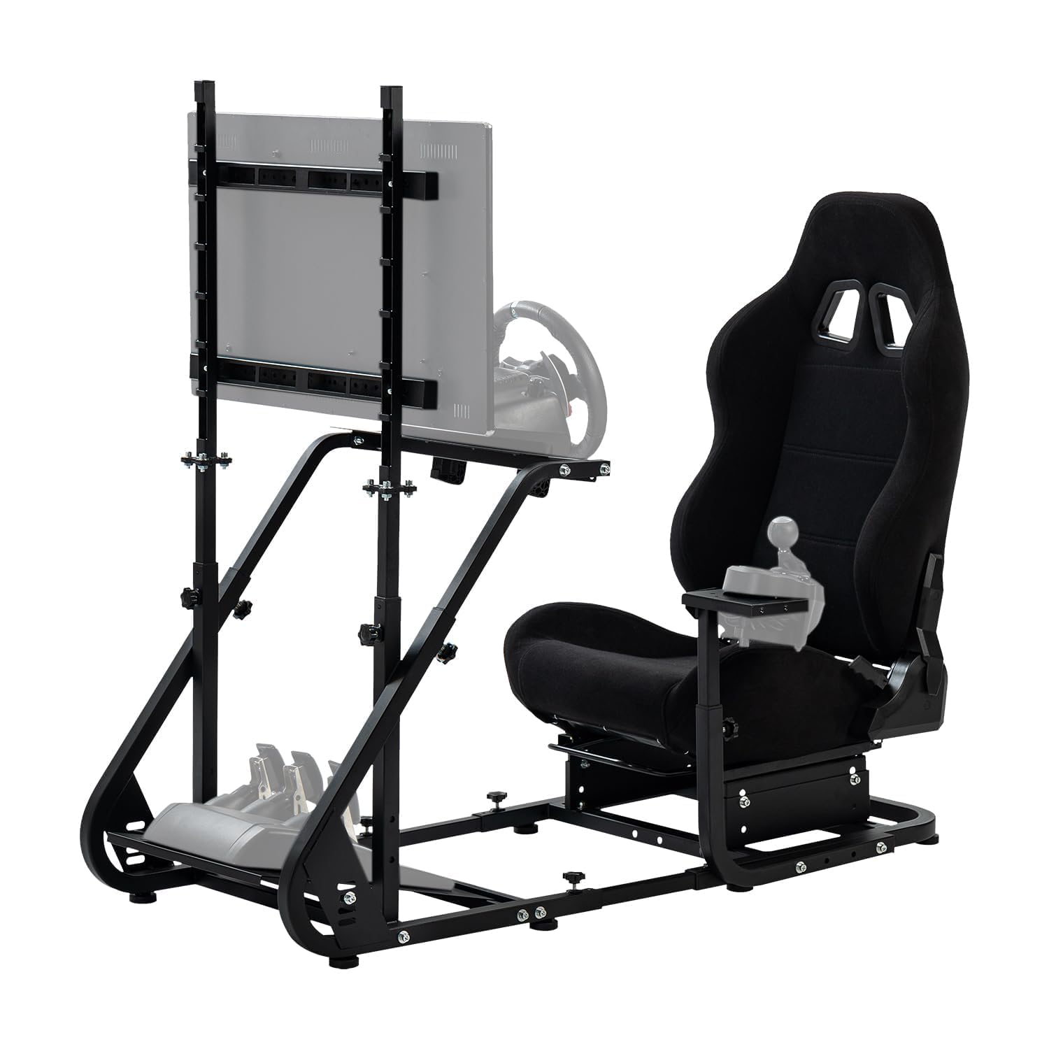Anman G25 Pro TV VR Sim Racing Simulator Cockpit Black Seat with Visualizer Monitor Stand Fit for Logitech/Thrustmaster/Fanatec G25 G27 G29 G920 G923 T300RS TX,Excluding Electronic Devices