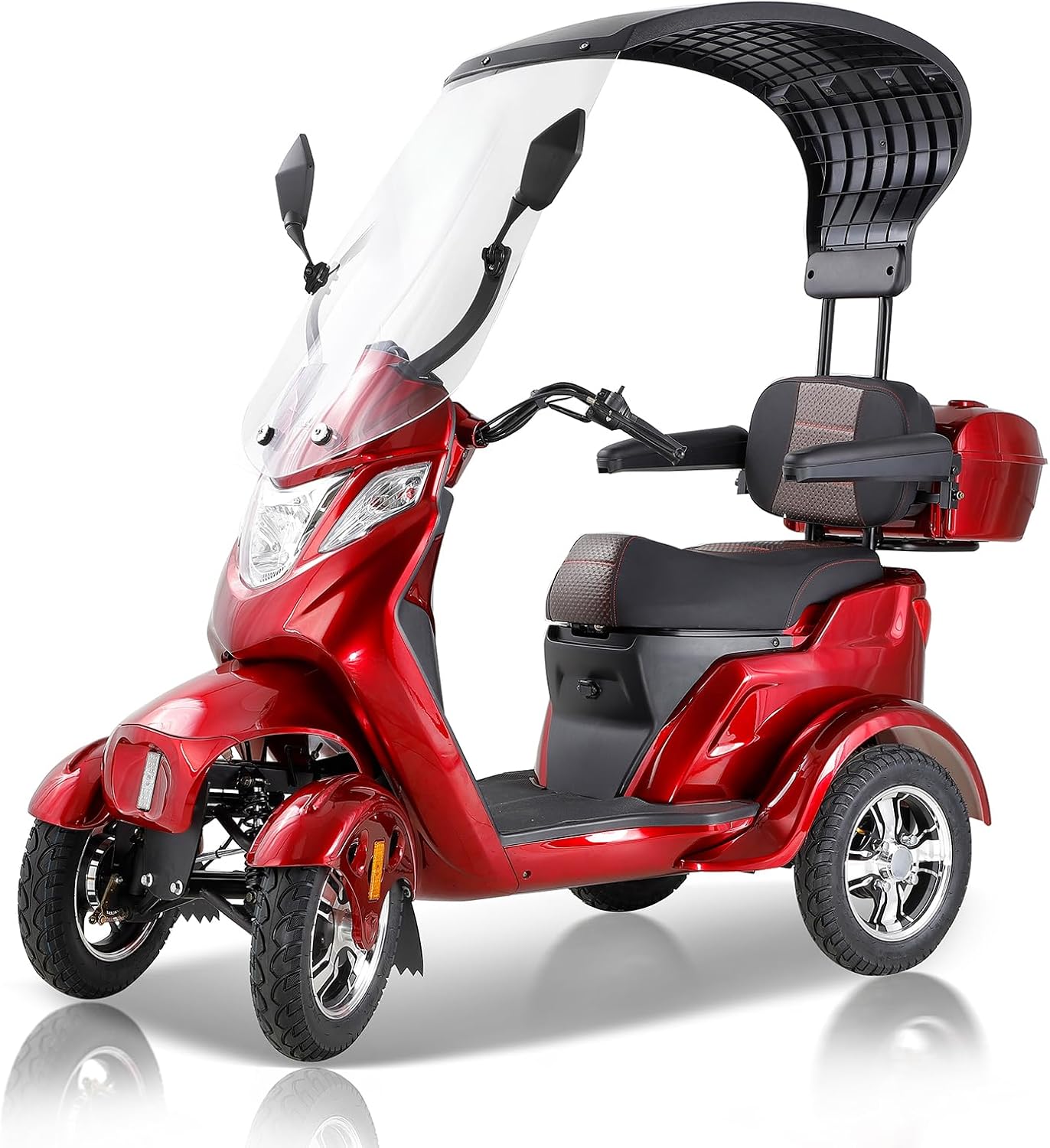 Mobility Scooters for Seniors, 4 Wheel Powered Mobility Scooters, Electric Wheelchairs for Adults, Electric Powered Wheelchair Device with Canopy & Windshield, Long Range Power for Travel-RED