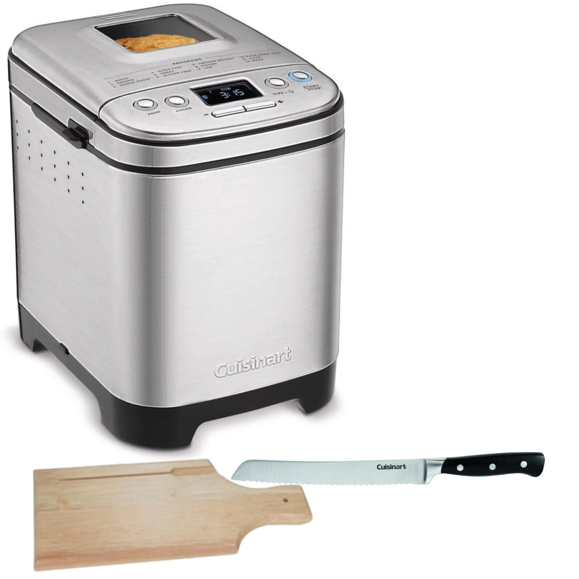 Cuisinart CBK-110 Compact Automatic Bread Maker (Silver) with Knife and Board