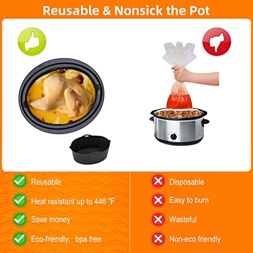 Silicone Liners Fit for Crock Pots/Slow Cookers 7-8QT, Slow Cooker Divider Insert Compatible for Crock Pot Liners, Reusable/BPA Free/Leakproof/Cooking Accessories for Most 7-8 QT Slow Cooker