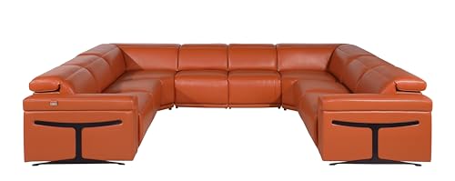 Riccardo 8-Piece Italian Leather U Shaped Sectional Couch with 4-Power Reclining Sofa Seats, Adjustable Headrests, and USB Chargers, Wall Hugger for Small Spaces, Dark Grey