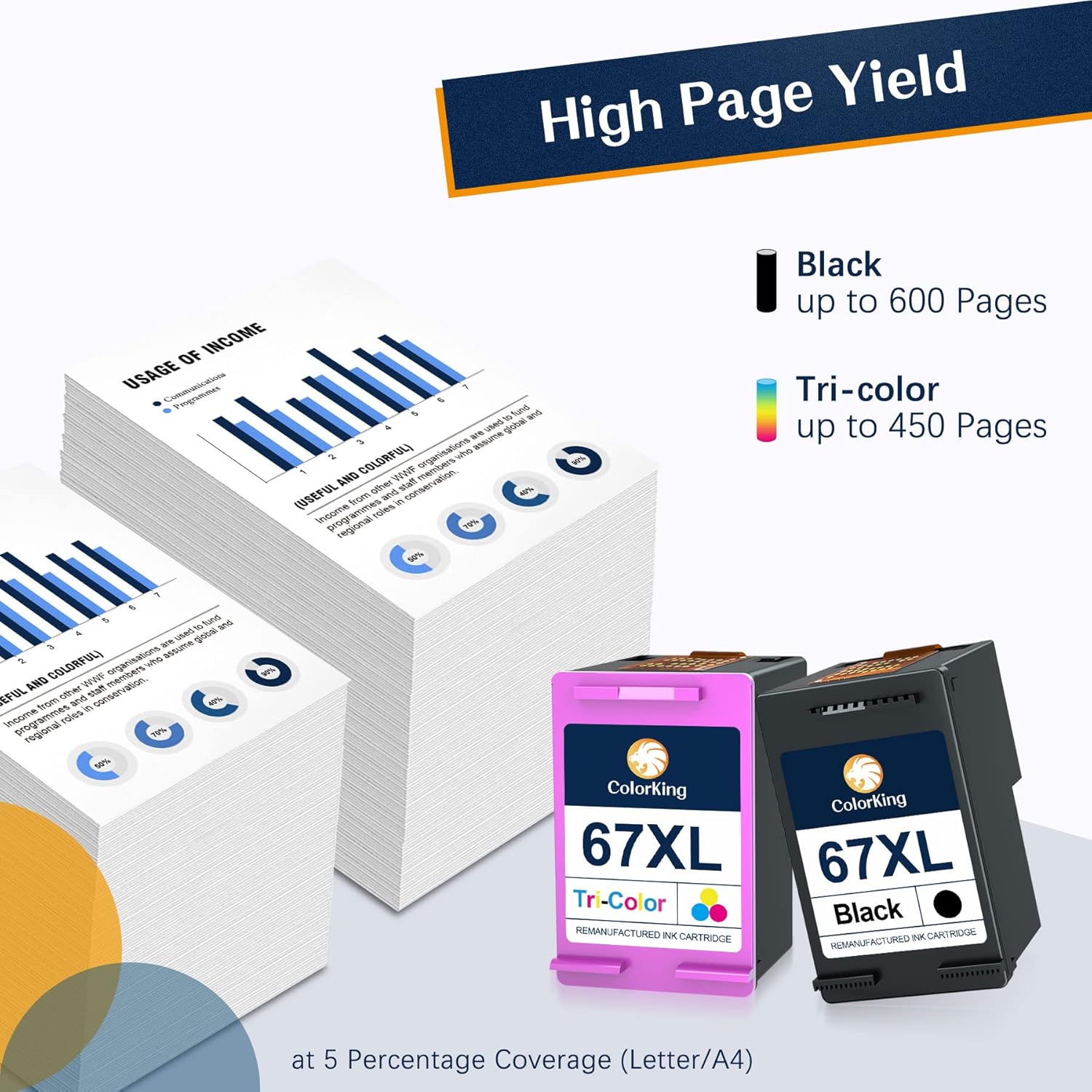 ColorKing Remanufactured Ink Cartridge Replacement for HP 67XL 67 XL for HP Envy 6055 6055e 6075 Deskjet 2755 2755e 2752 Deskjet Plus 4155 4155e 4158 Envy Pro 6455 6452 Printer (1 Black, 1 Tri-Color) Pack of 2