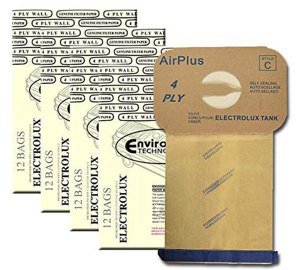 48 Compatible with Electrolux Type C Tank Model Vacuum Cleaner Bags 4 Ply By Envirocare