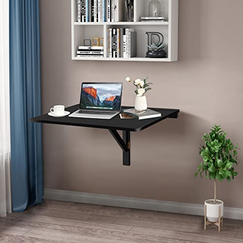 Wall Mounted Folding Desk, Fold Down Desk Drop Leaf Table, Laundry Folding Table, Wood Floating Desk for Wall, Foldable Computer Desk Wall Mount, Wall Desks for Small Spaces (Gray)