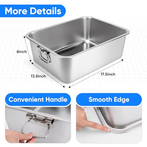 Stainless Steel Litter Box with Handle for Cat and Rabbit, 17.5