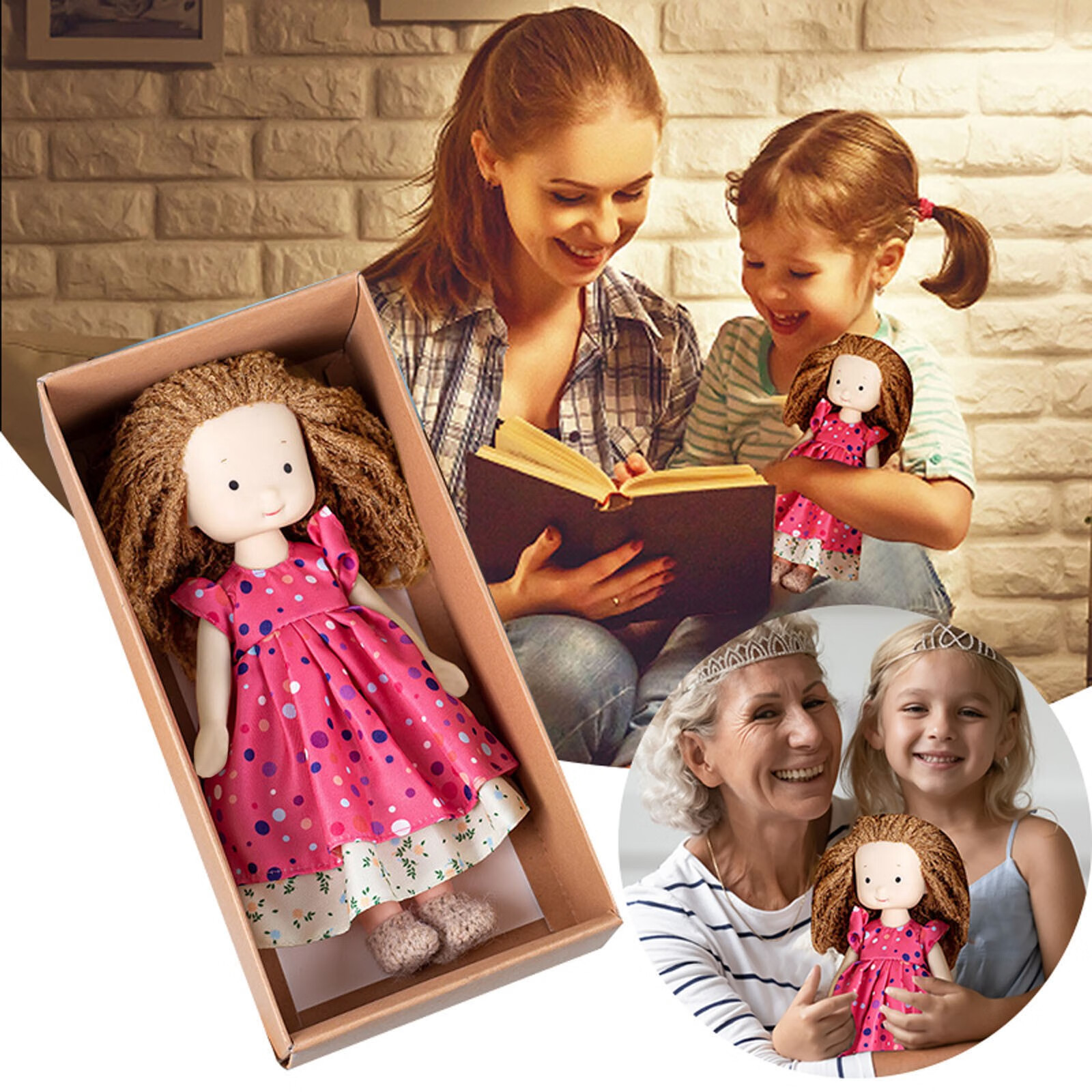 Toys Baby Girl Doll with Curly Hair Cute Handmade Rag Doll Plush Toy with Clothes Sleeping Partner Dolls Stuffed Animal Birthday Gift Toys for 1 Year Old Cotton Hot Pink